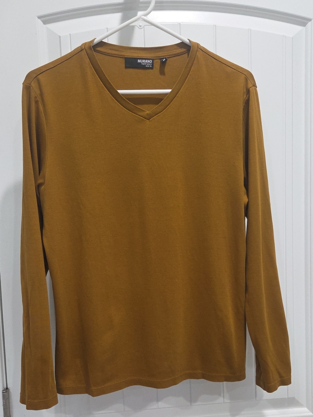 Murano Men’s Slim Fit Long Sleeve V-Neck Shirt Mustard Yellow Med - Picture 2 of 5